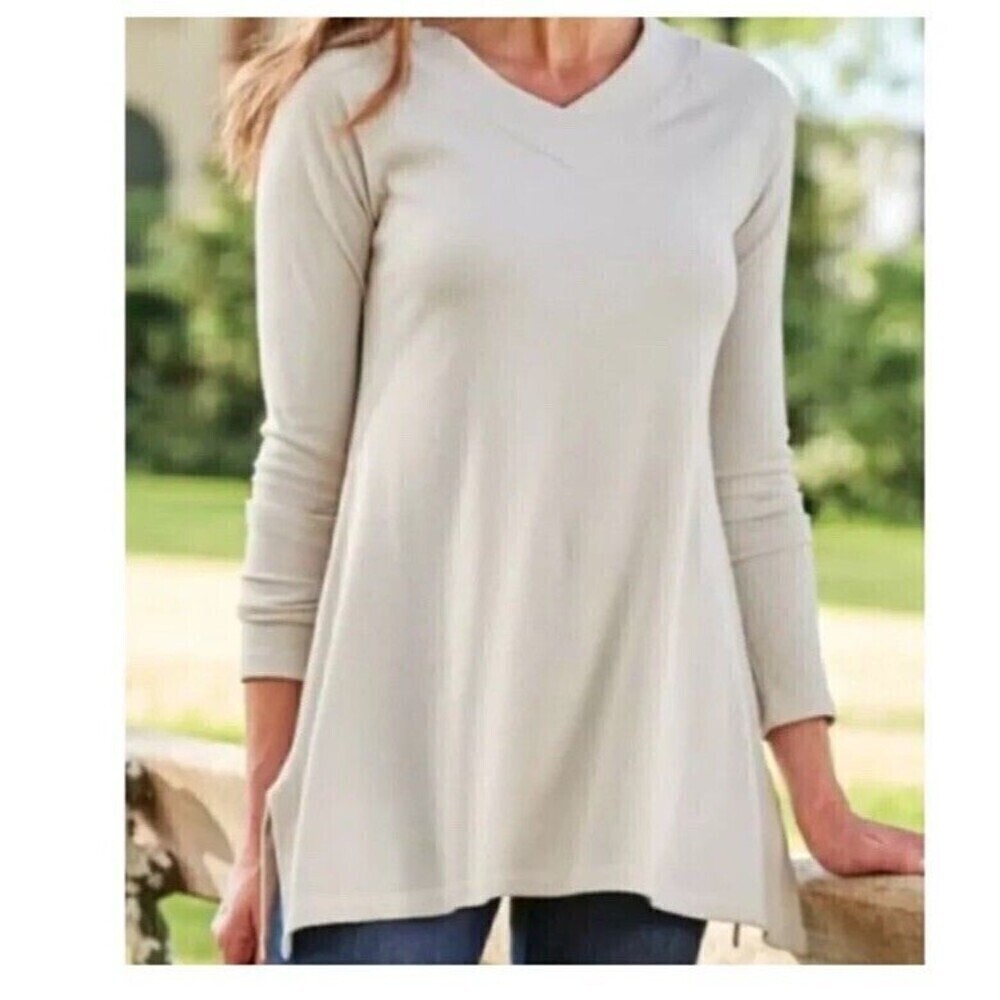 Soft Surroundings Double V Timely Tee Pima Cotton Size Medium Top Tunic Sweater